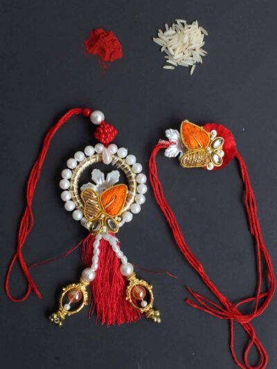 Red,-orange-golden-zariwork-Bhaiya-bhabhi-rakhi