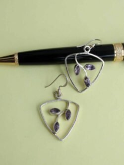 Triangular,-Purple-stone-pure-silver-earrings