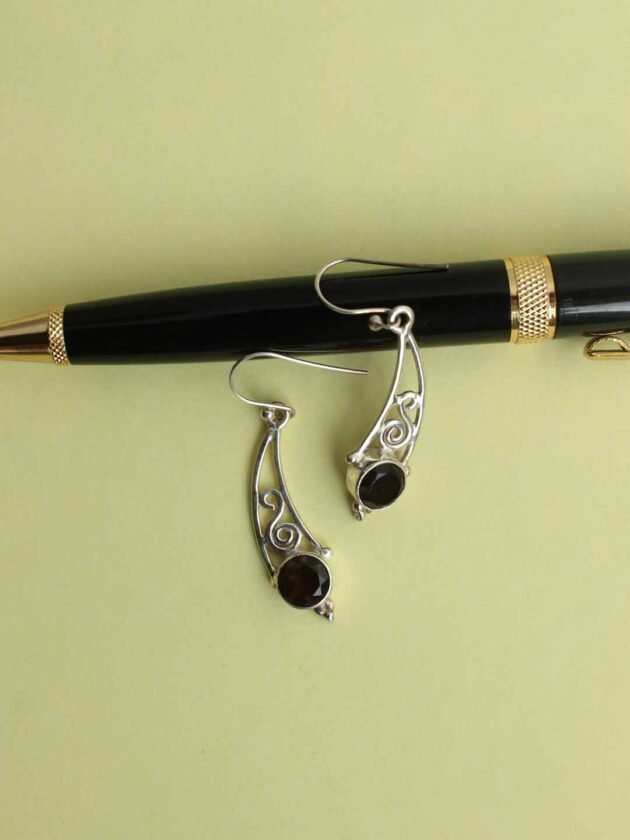 Coffee-brown-stone,-real-silver-earrings