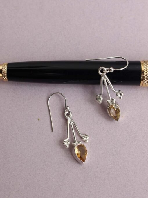 Yellow-stone,-small--pure-silver-earrings