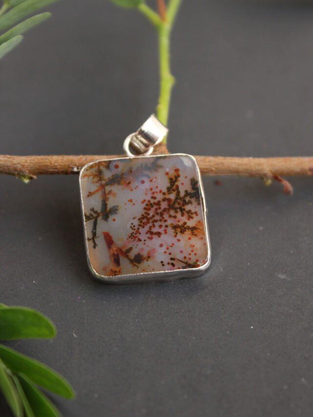 Autumn--Square-dendritic-Agate-silver-Pendant