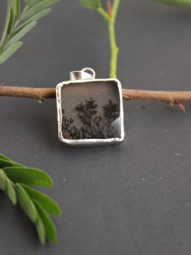 Black-trees--small-dendritic-agate-silver-pendant