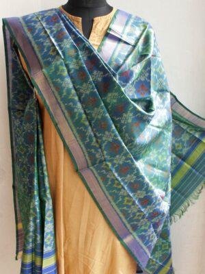 Bluish-green-handwoven-patola-silk-dupatta at Shilphaat.com