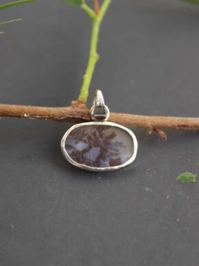 Brown-branches-dendritic-agate-silver-pendant