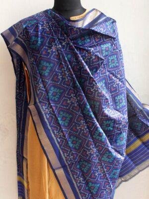 Dark-Blue-Patan-Patola-pure-Silk-Dupatta at Shilphaat.com