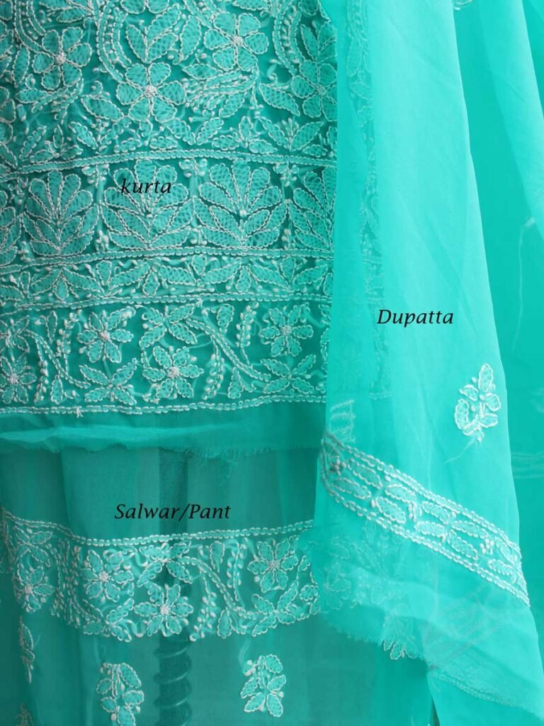 Unstitched Georgette Chikankari Dress Material | Hand Embroidered Kurta, Bottom & Dupatta main image 0