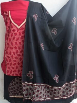 Red-and-Black-kantha-embroidered-cotton-Dress-material