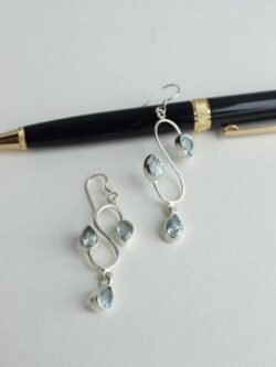 Water-blue-stone-fitted-Real-silver-earrings