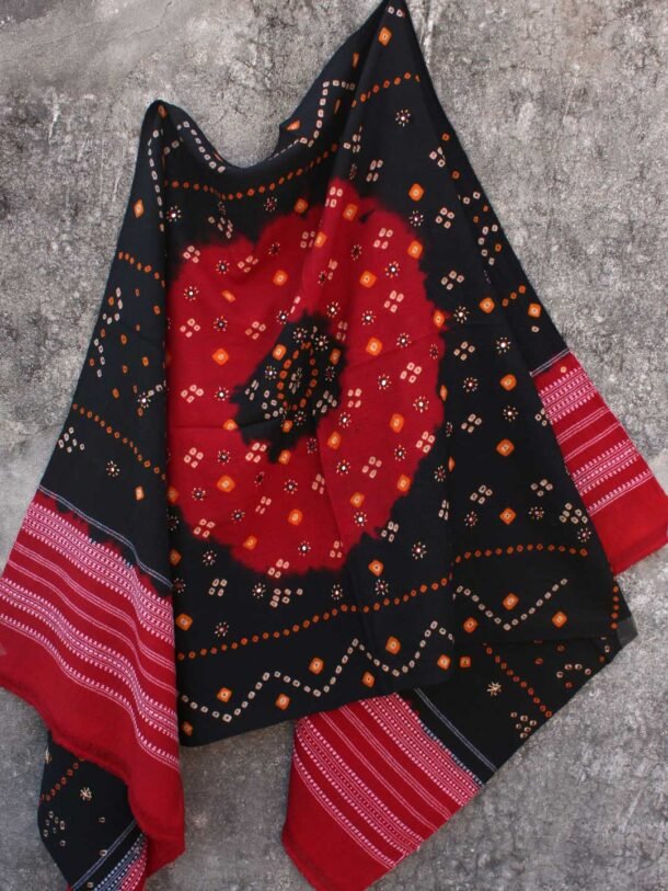 Black-and-Red-Bandhani-mirrorwork-woolen-shawl