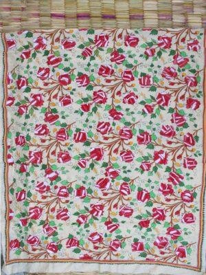 Shaded-Red-roses-kantha-embroidered-tussar-silk-dupatta at Shilphaat.com