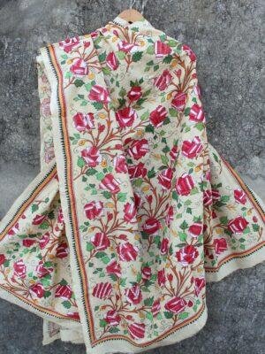 Shaded-Red-roses-kanthawork-tussar-silk-dupatta-Shilphaat