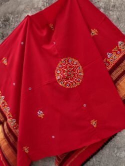 crimson-Red-Ahir-embroidered-woolen-shawl