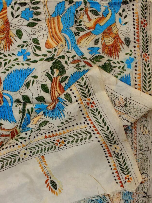 Blue-wing-bird-nakshi-kantha-embroidrered-silk-dupatta
