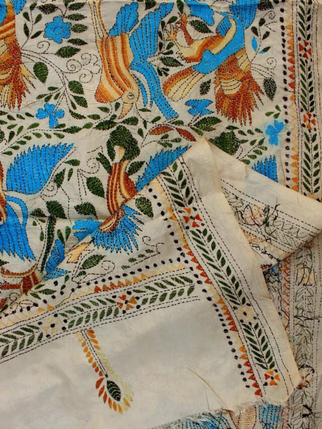 Blue-wing-bird-nakshi-kantha-embroidrered-silk-dupatta