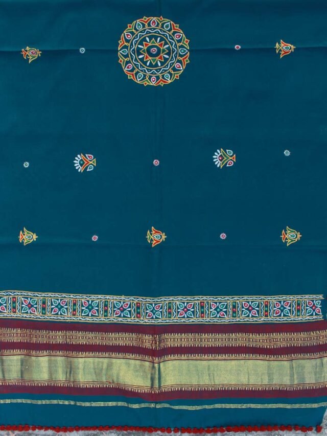 Bluish-Green-Ahir-embroidered-Gujarati-shawl