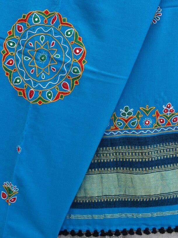 Firozi-Blue-Ahir-embroidered-Gujarati-shawl
