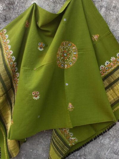 Green-Ahir-embroidered-woolen-shawl