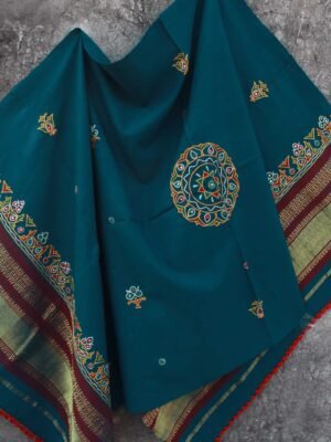 Greenish-Blue-Ahir-embroidered-woolen-Shawl