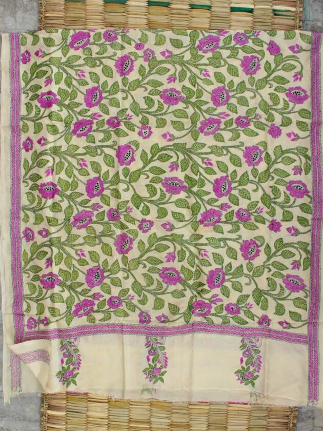 Lotus-nakshi-kantha-Tasar-silk-dupatta