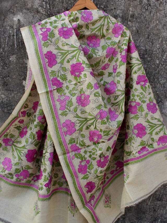Purple-Roses-kanthawork-tussar-silk-dupatta