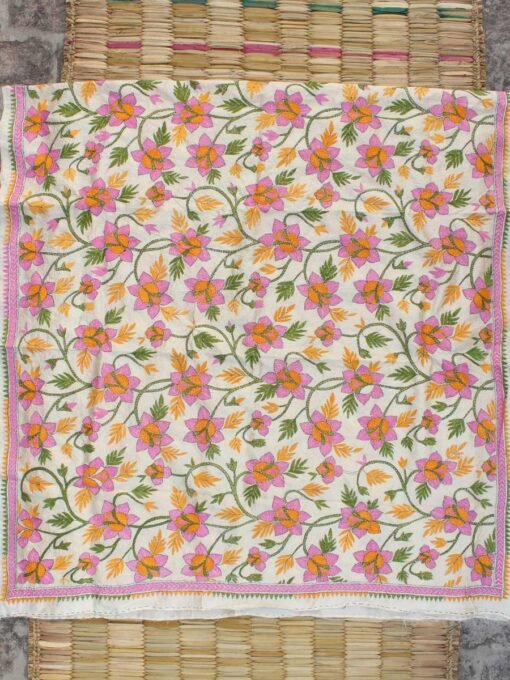 Purple-yellow-flower-nakshi-Kantha-embroidered-Tassar-silk-dupatta