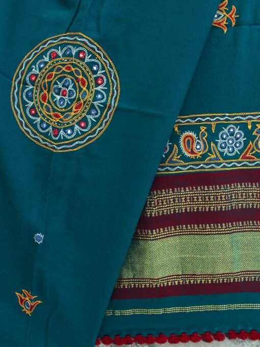 Teal-Blue-Ahir-embroidered-Gujarati-shawl