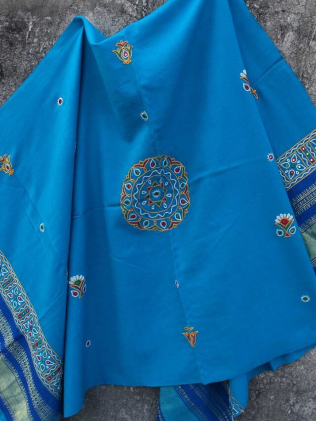 Turquoise-Blue-Ahir-HandEmbroiderd-Woolen-Shawl