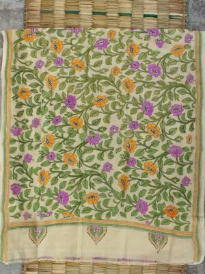Yellow,-Purple-lotus-nakshi-kantha-embroidered-silk-dupatta