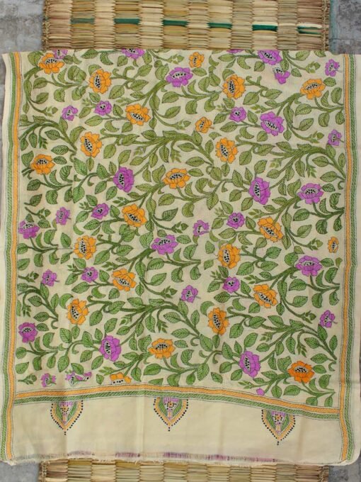 Yellow,-Purple-lotus-nakshi-kantha-embroidered-silk-dupatta