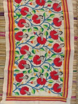 Red-Hibiscus-kanthawork-tassar-silk-scarf