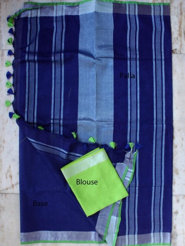 Dark-Blue-Linen-cotton-Sari