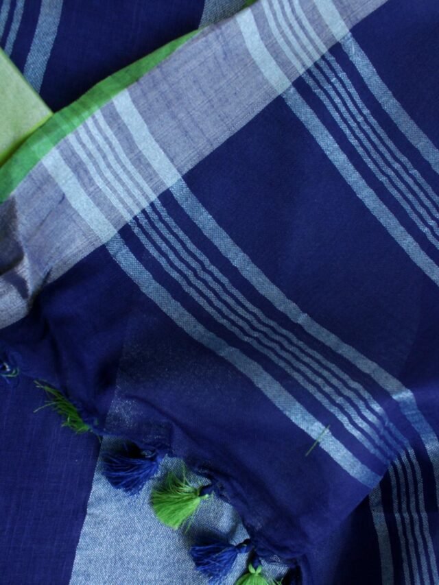 Dark-Blue-Linen-cotton-summer-Saree