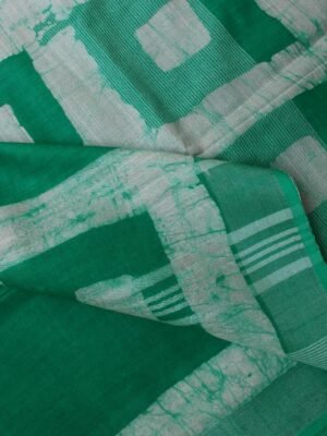 Dark Green-,-White-Batik-Linen-cotton-summer-sari