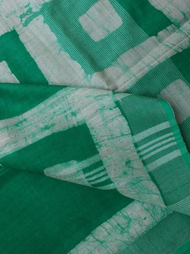 Dark Green-,-White-Batik-Linen-cotton-summer-sari