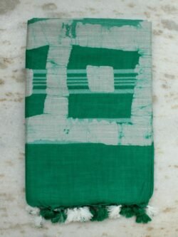 Dark Green-and-White-Batik-Linen-cotton-saree