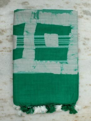 Dark Green-and-White-Batik-Linen-cotton-saree