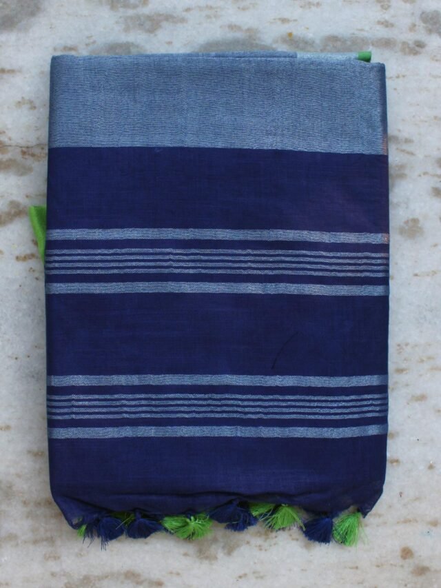 Dark-blue-Linen-cotton-Saree