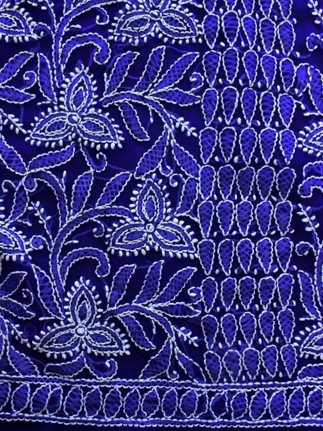 Dark-blue-georgette-chikankari-handembroiderd-ladies-kurta