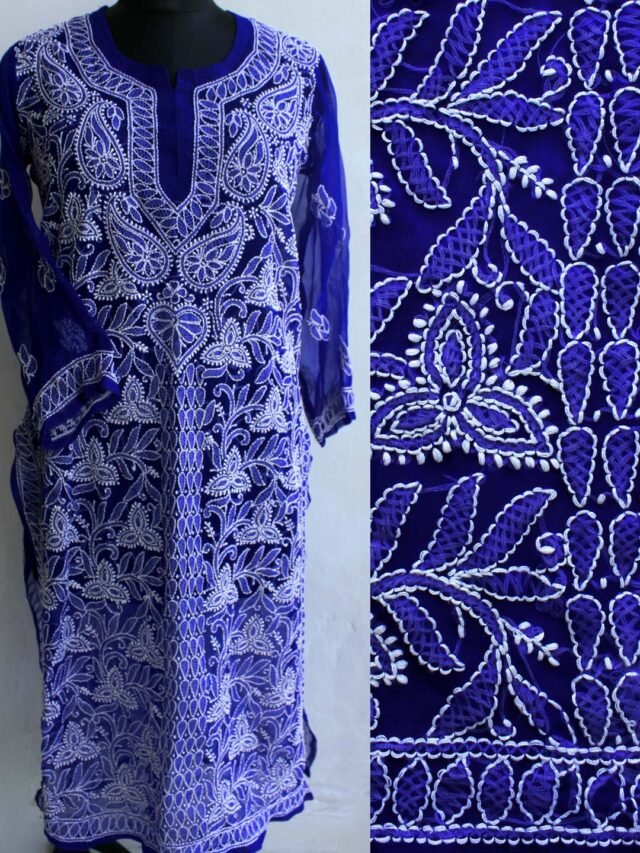 Dark-blue-georgette-chikankari-ladies-kurta