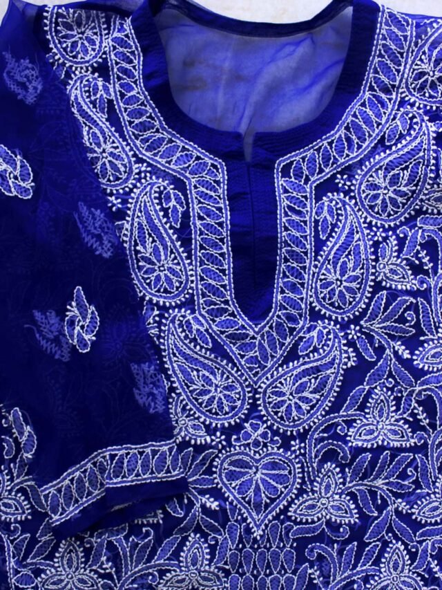 Dark-blue-georgette-chikankari-lucknowi-kurta