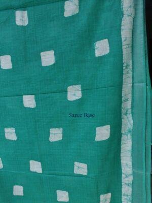 Emerald-Green-,-White-Batik-Linen-cotton-saree