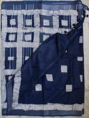 Navy-Blue,-Off-white-Batik-Linen-cotton-Sari
