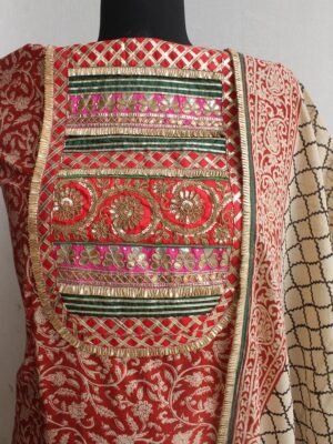 Red-and-white-Block-printed-gotawork-cotton-dress-material