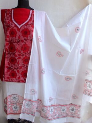 Red-and-white-Kanthawork-cotton-dress-material