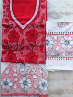 Red-and-white-kantha-handembroidered-cotton-dress-material