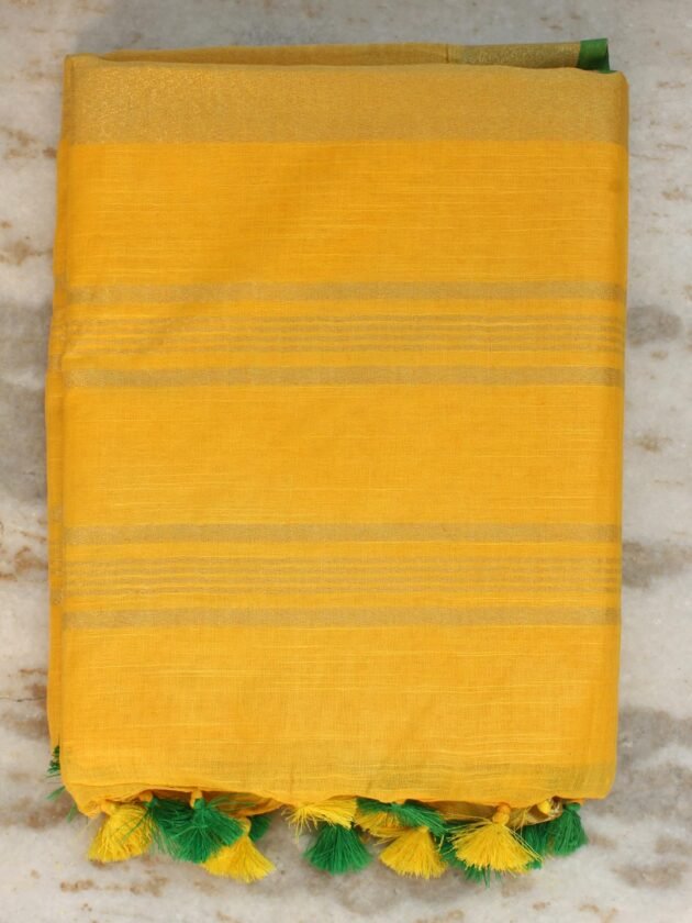 Sun-Yellow-Linen-cotton-Saree