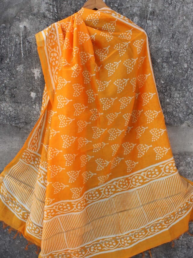 Yellow-Block-printed-Chanderi-silk-dupatta