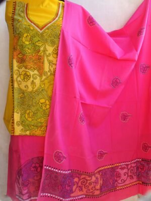 Yellow-and-Pink-Kanthawork-cotton-dress-material