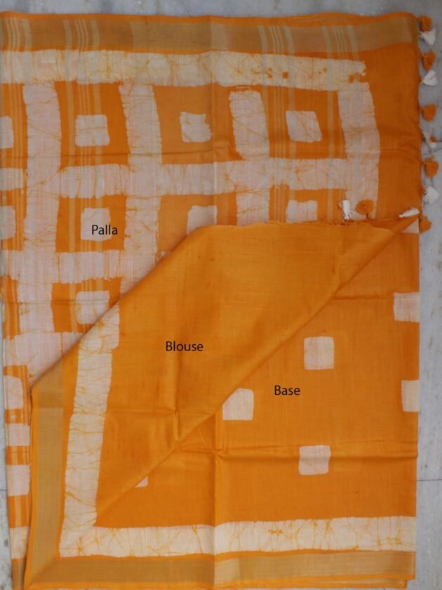 Yellow-and-White-Batik-Linen-cotton-Saree