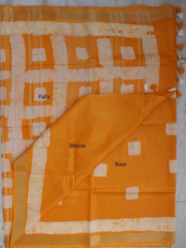 Yellow-and-White-Batik-Linen-cotton-Saree